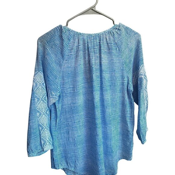 RIKSHAW DESIGN BEACH BOHO EMBROIDERED W/TASSEL, STRIPED, LIGHT BLUE, BLOUSE SM - Picture 3 of 7